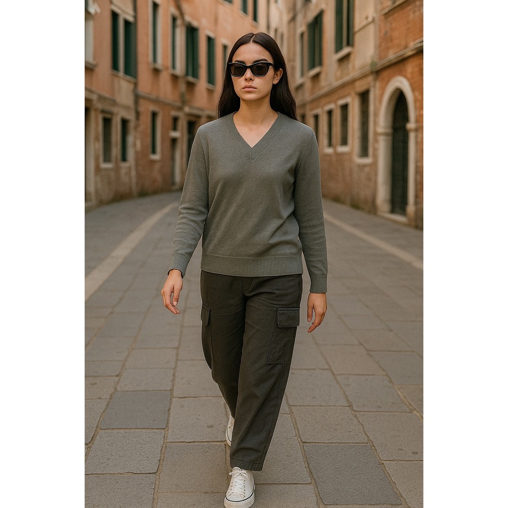 Peserico Italian Wool Silk Cashmere V-Neck Knit‎ Sweater Top